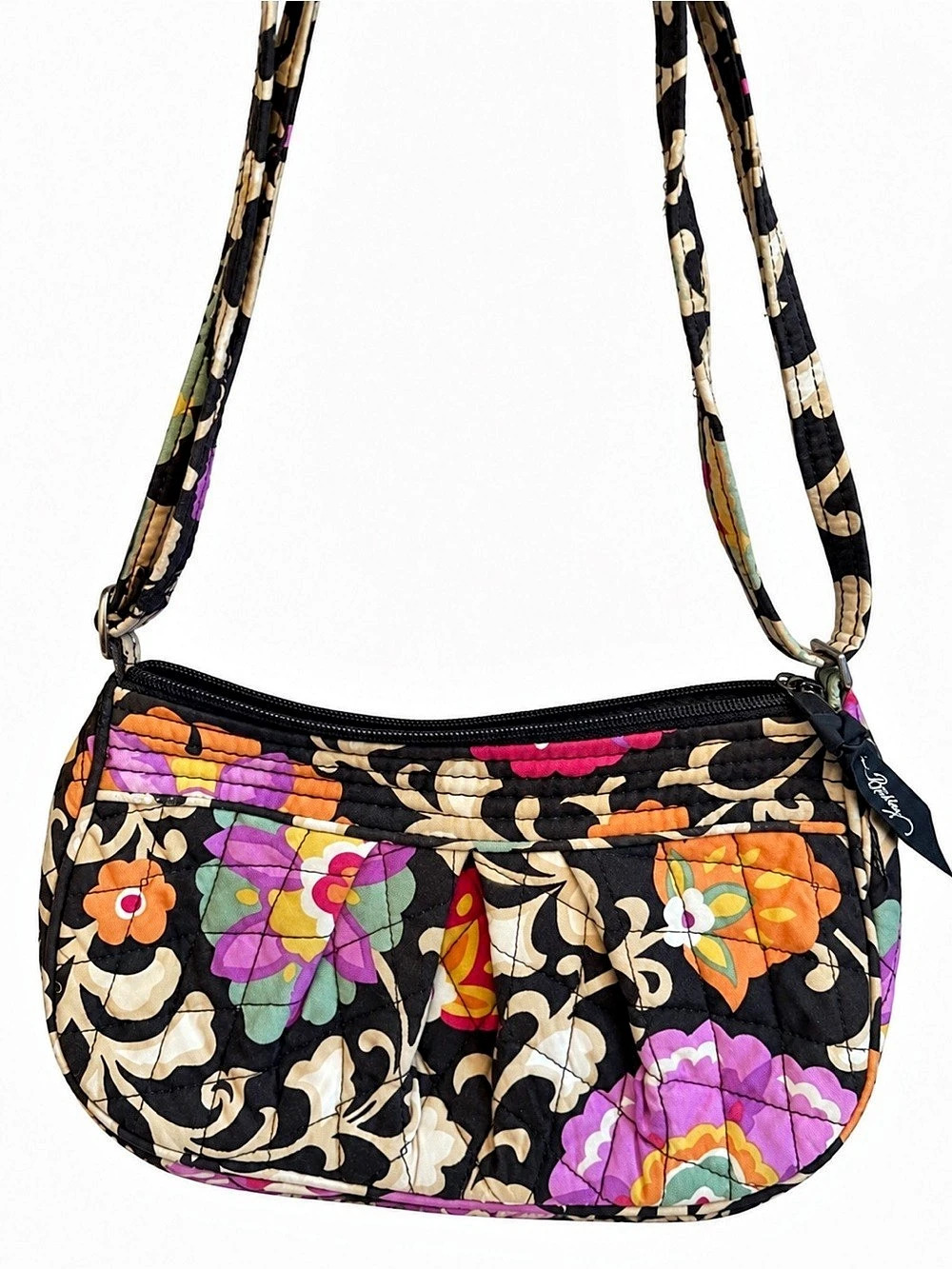 Vera Bradley Anastasia Pleated Shoulder Bag Black & Multicolor in excellent cond